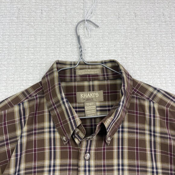 Khakis By Arrow Preppy Oxford Button Down Thick Shirt Men Size 2XL Brown Plaid - Picture 2 of 14